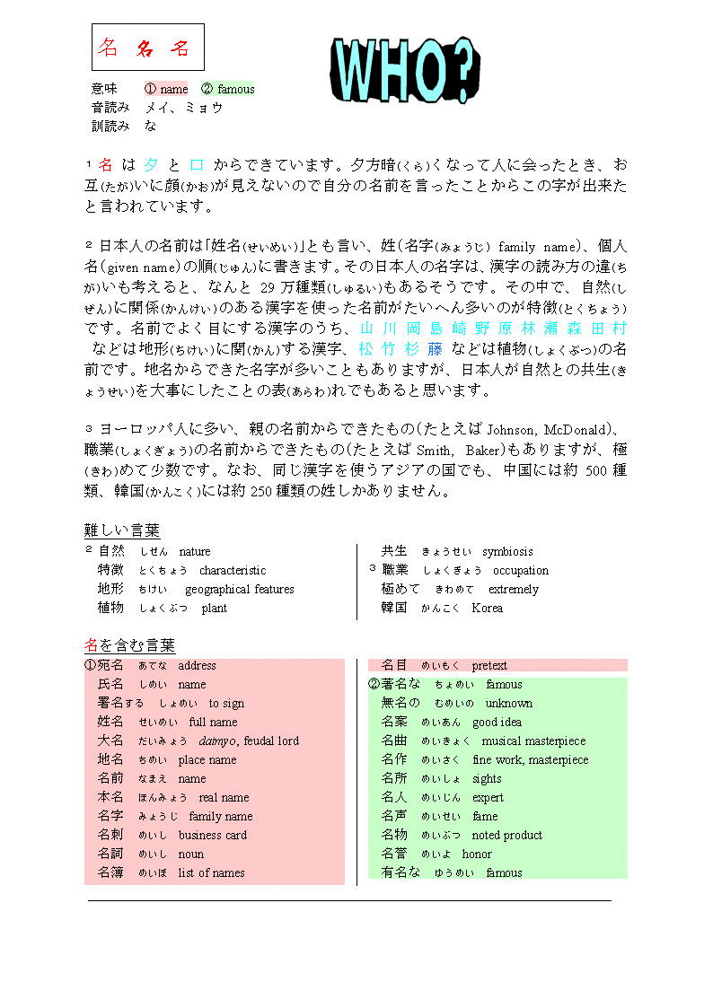 漢字で学ぶ日本語 名