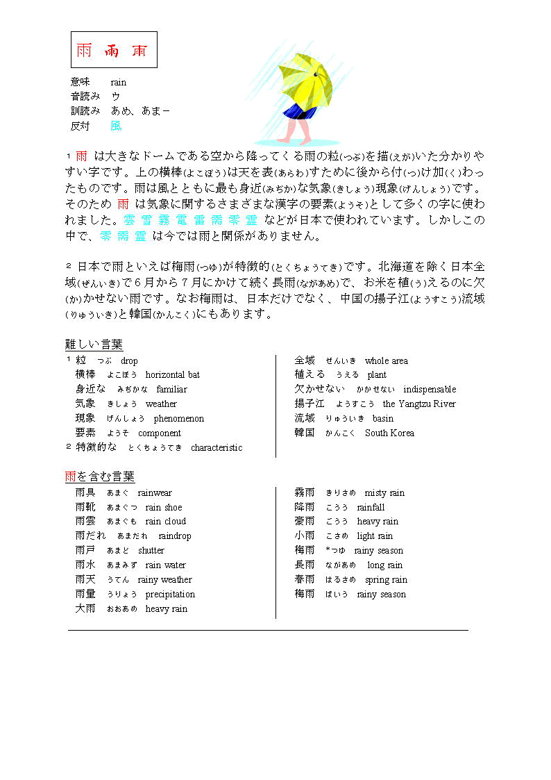 漢字で学ぶ日本語 雨