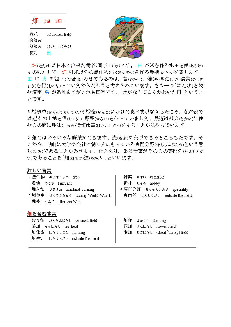 漢字で学ぶ日本語 畑