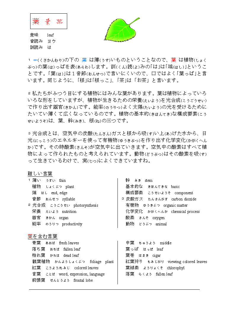 漢字で学ぶ日本語 葉
