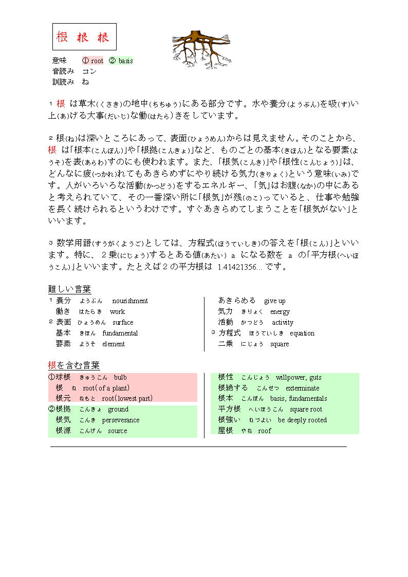 漢字で学ぶ日本語 根